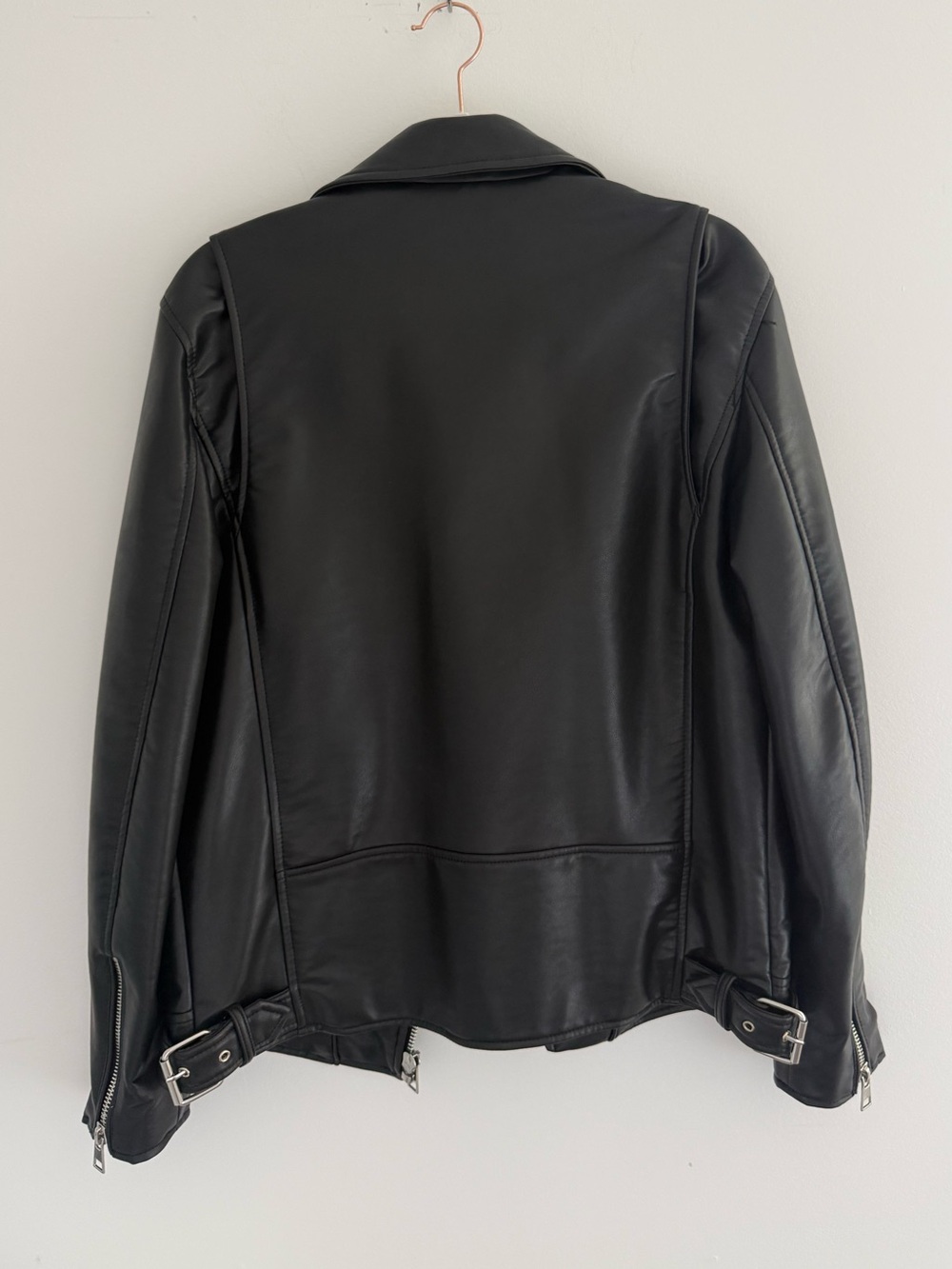 ZARA Men’s Black Faux Leather Moto Jacket Size M Fits Women’s Oversized Small - Picture 2 of 7